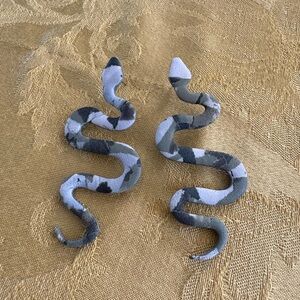Green and White Snake Earrings